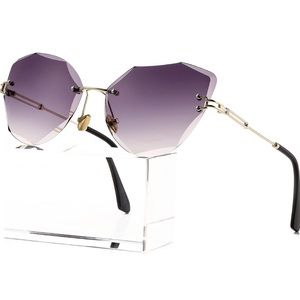 NWT Cat Eye Diamond Cutting Lens Rimless Sun Glasses Gradient